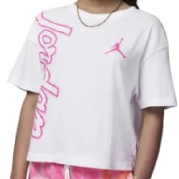Jordan Sign Off Girls Tee Shirt White & Pink Size L #192 - Picture 1 of 7